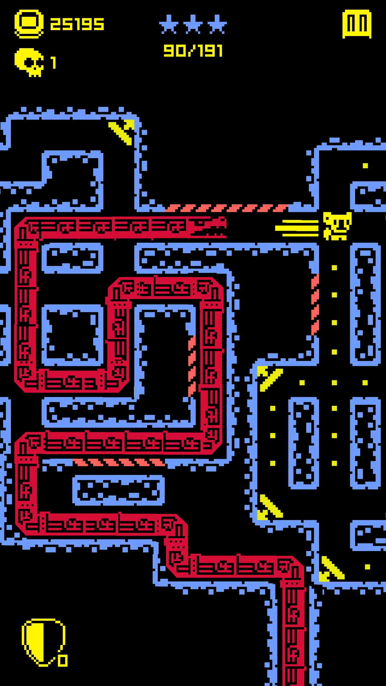 Játékos tanulmányozza a Tomb of the Mask: Old Maze mechanikáit egy neo-retro pixel stílusú képernyő előtt