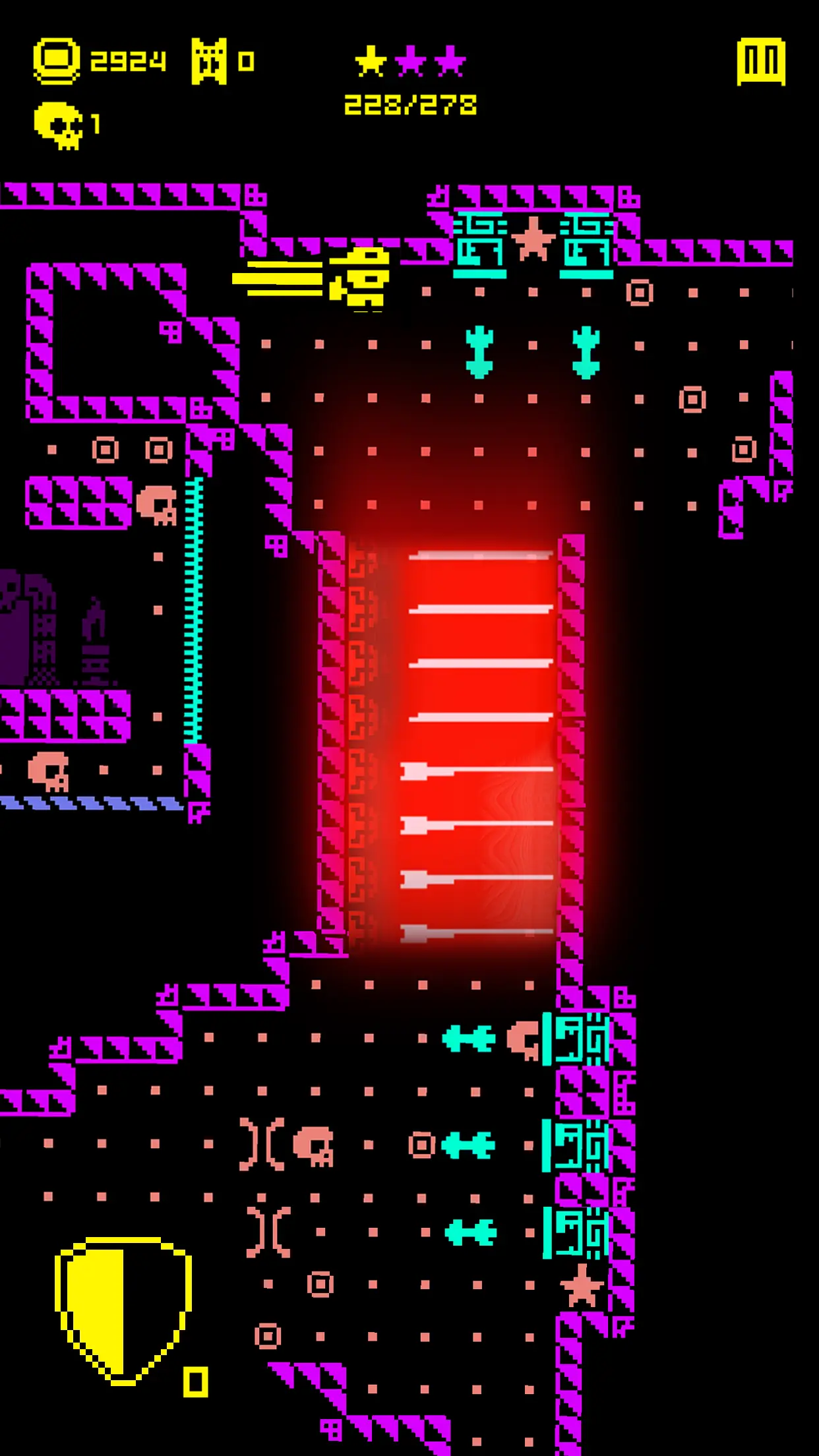 Neo-retro pixel stílusú labirintus a Tomb of the Mask: Old Maze játékból