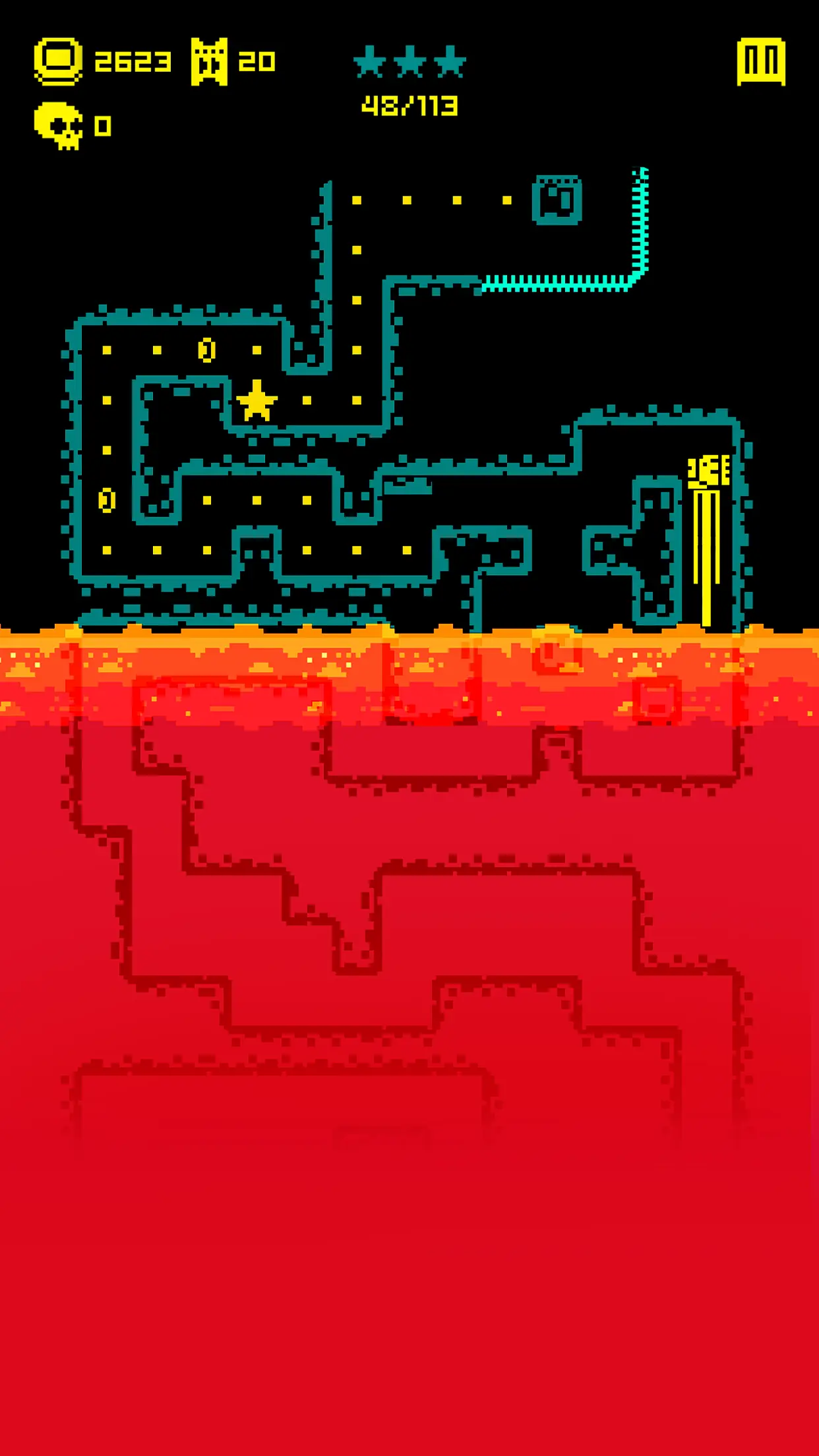 Neo-retro pixel stílusú labirintus a Tomb of the Mask: Old Maze játékból