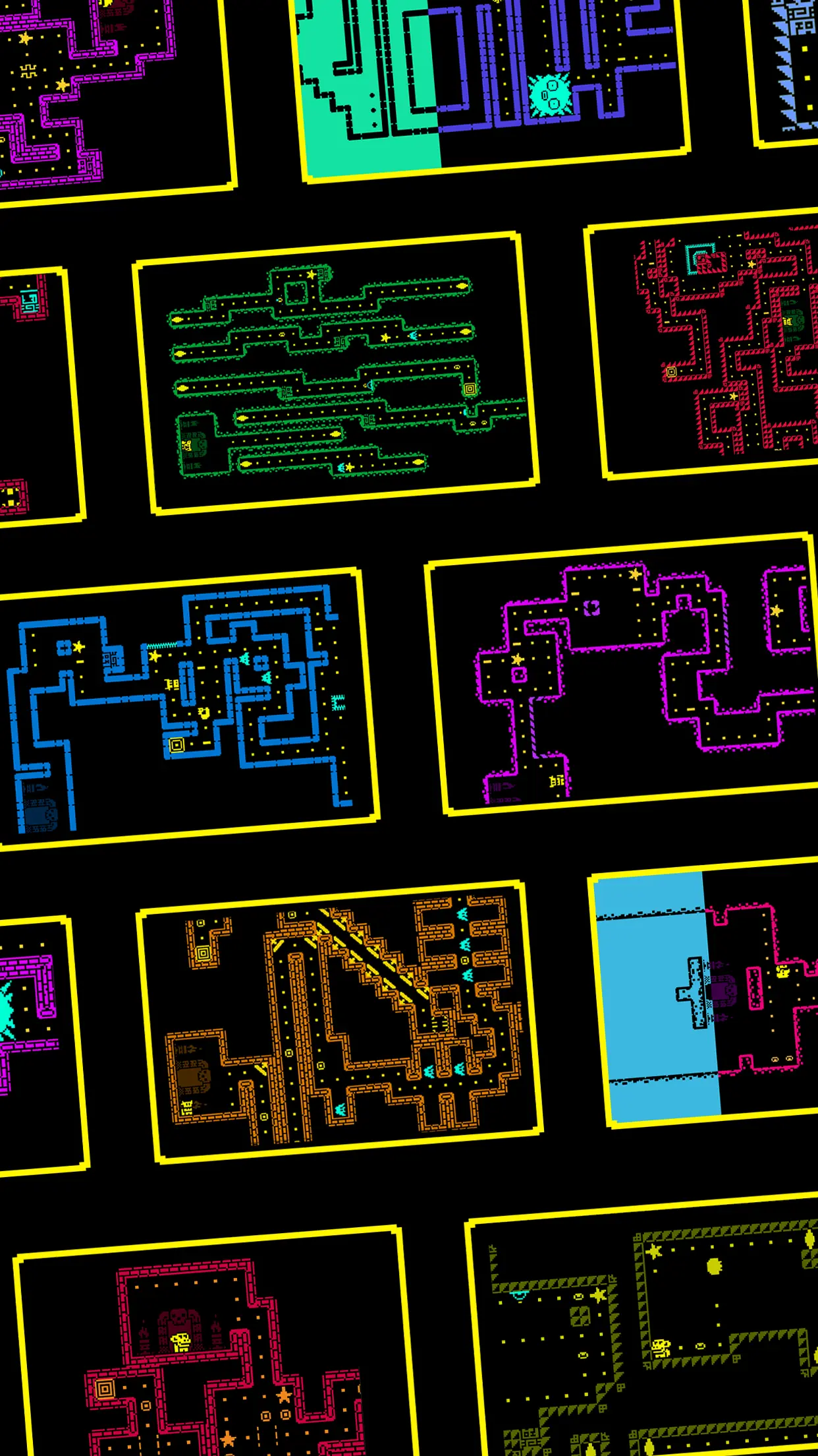 Neo-retro pixel stílusú labirintus a Tomb of the Mask: Old Maze játékból
