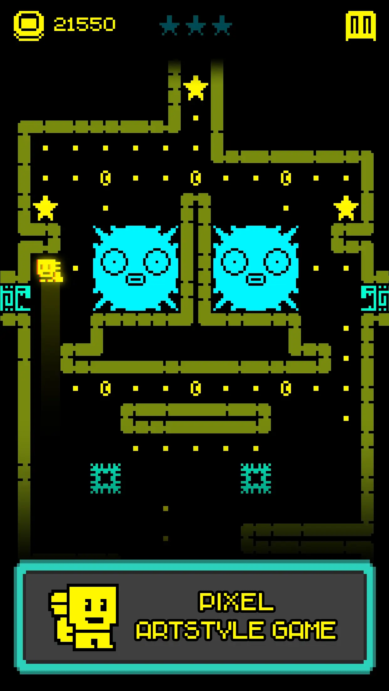 Neo-retro pixel stílusú labirintus a Tomb of the Mask: Old Maze játékból
