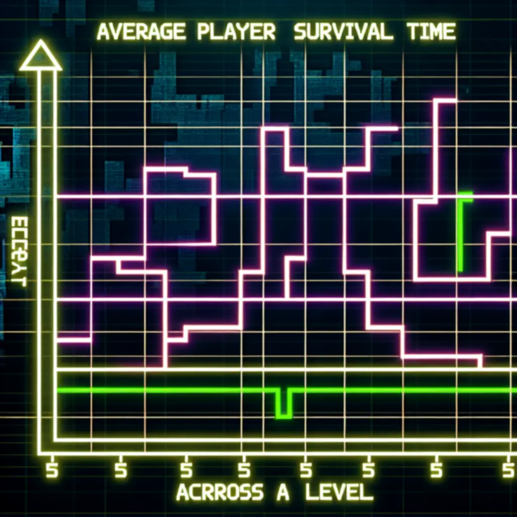Vonalas grafikon a játékosok átlagos túlélési idejéről pályaszinten