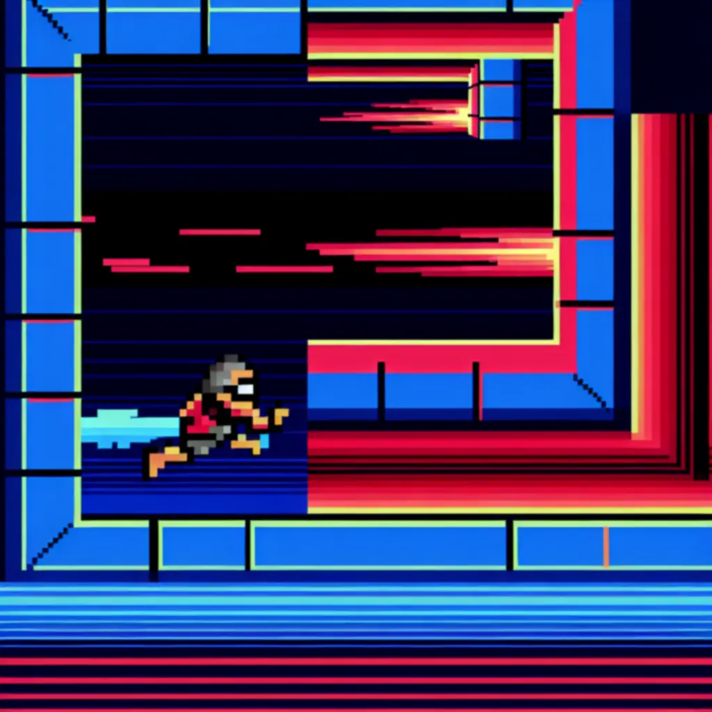 Villámgyorsan mozgó pixel-karakter a labirintus falain pattogva