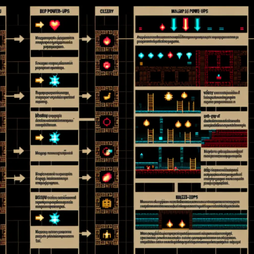 Infografika a Tomb of the Mask: Old Maze powerupjairól, hatásidővel és felhasználási helyzetekkel