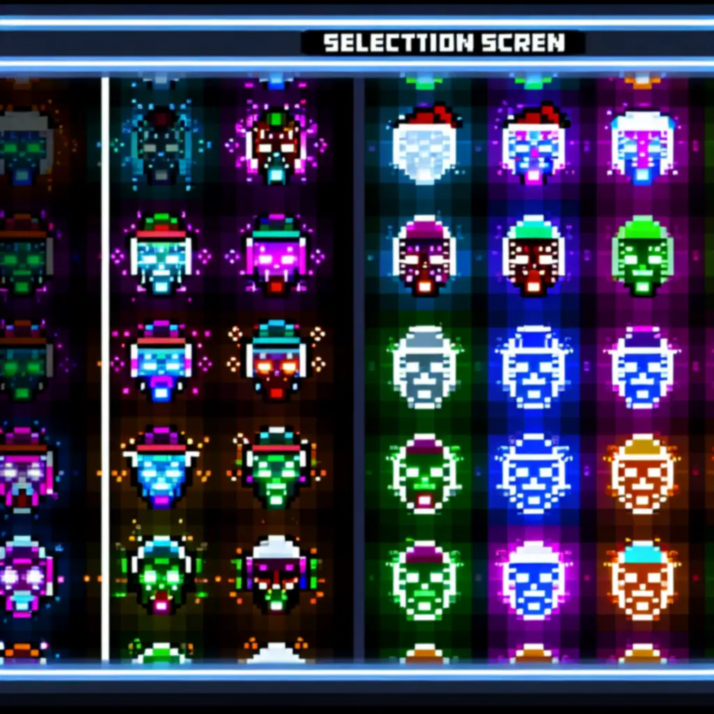 Különböző színű és formájú feloldható maszkok választóképernyőn