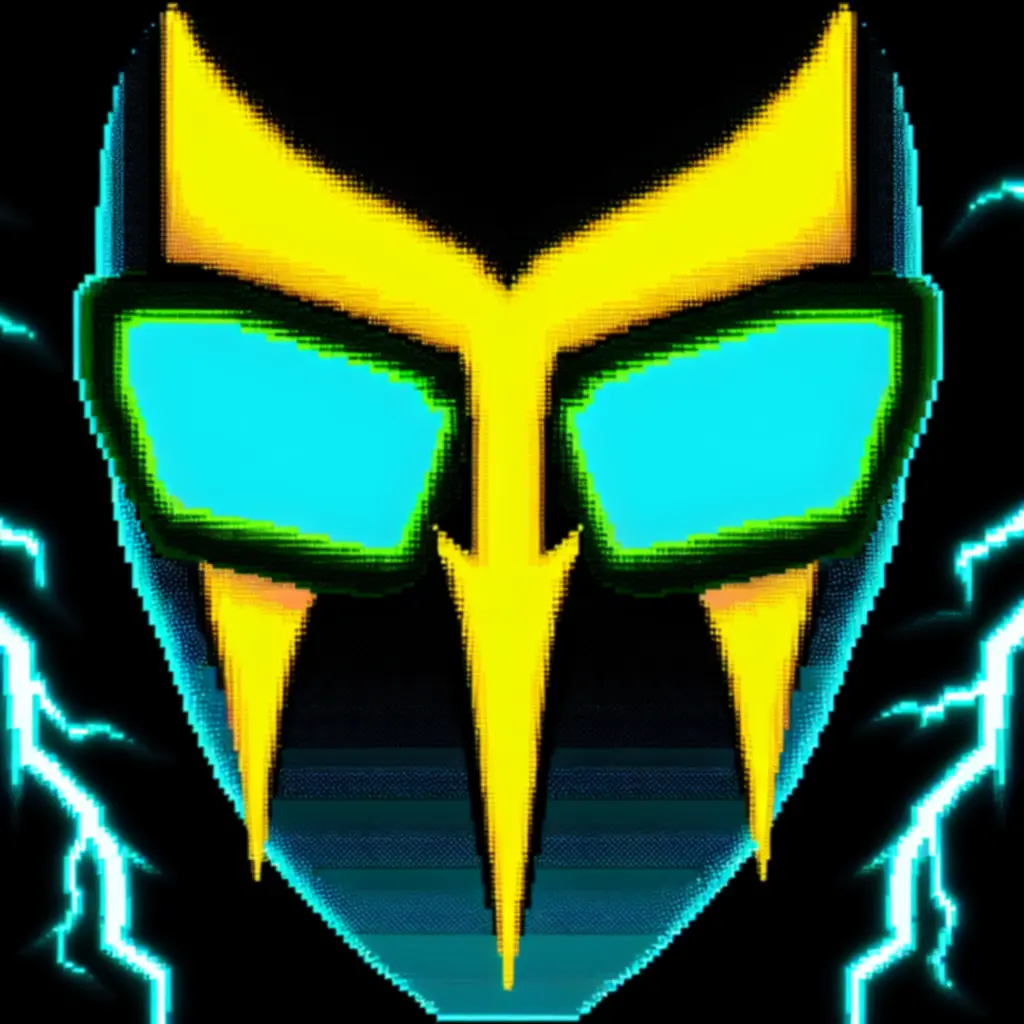 Villámmaszk: neon villám motívumokkal díszített, gyorsaságot sugalló maszk a Tomb of the Mask: Old Maze játék neo-retro stílusában.